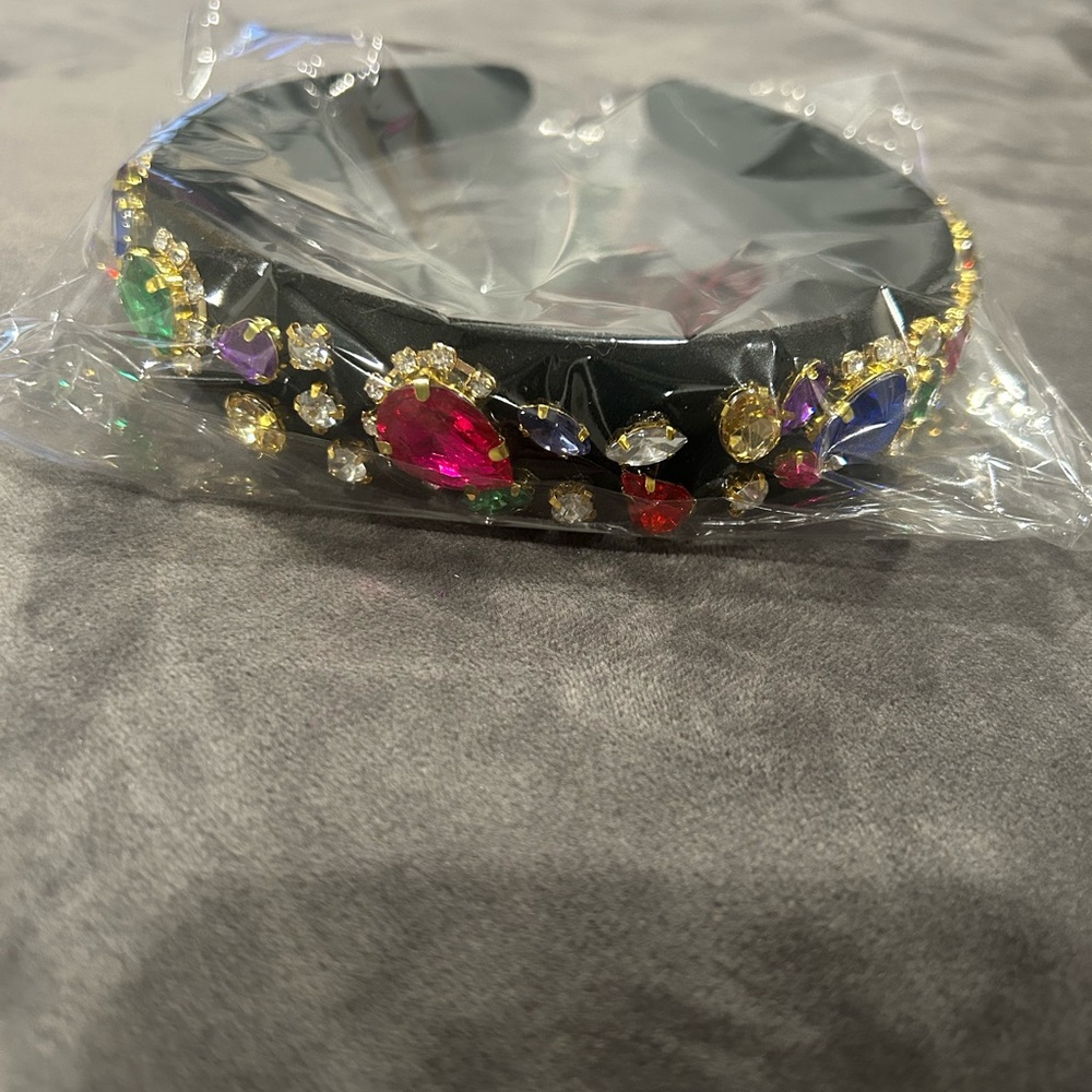 Embellished Black Headband with Multicolor Gems